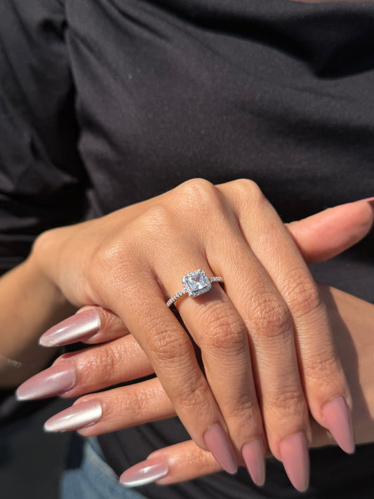 Cubic Square Ring -Clear Zirconia in Sterling Silver -925