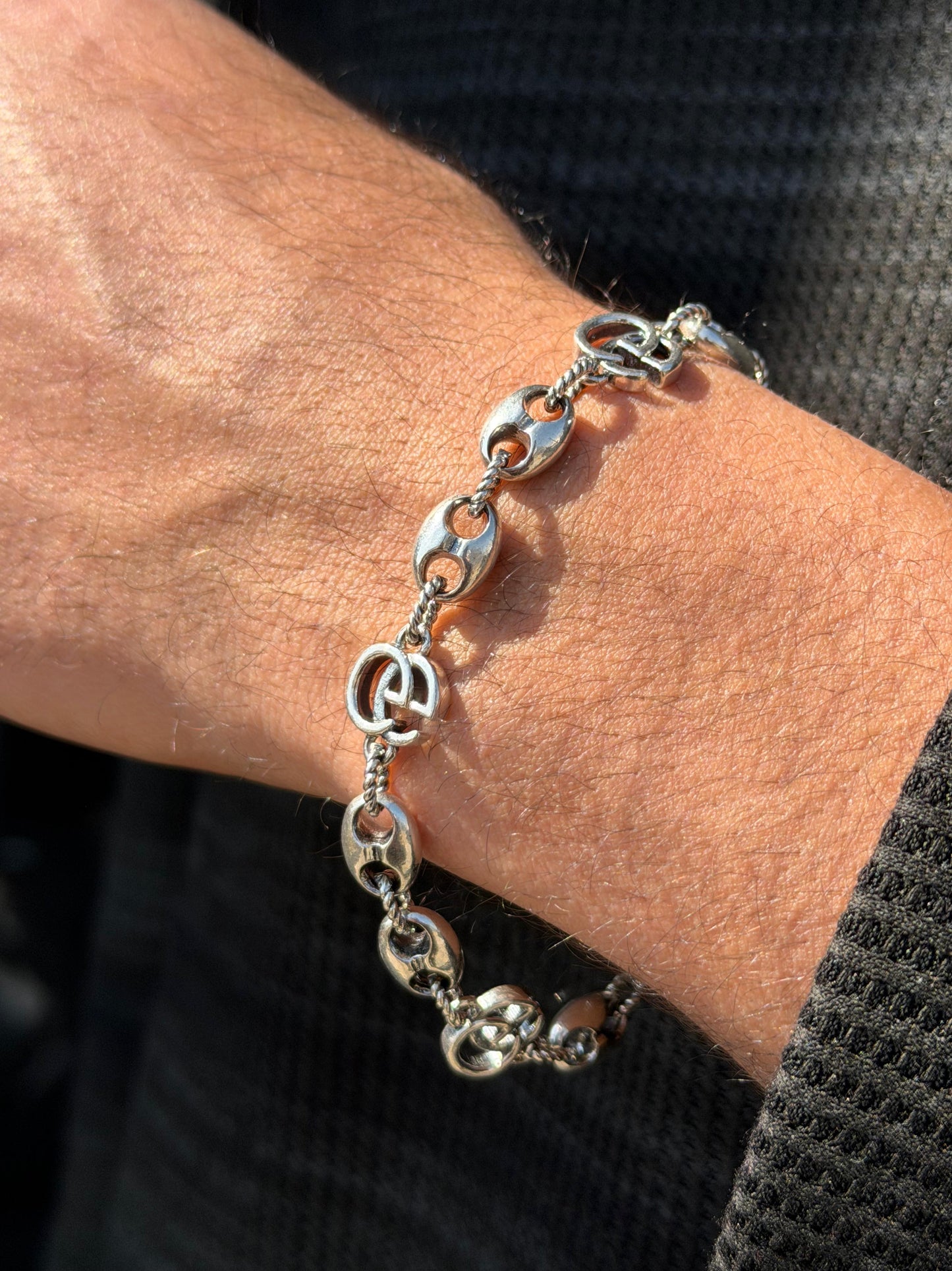 Interlocking Bracelet for Men's Sterling Silver 925s-20.5cm-11mm