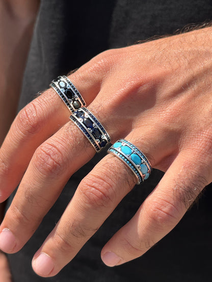 Half stone band -for Men's Sterling Silver 925s