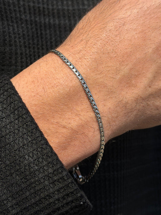 3mm Blocked Slim Grommet-S925 Sterling Silver Bracelet (20cm)