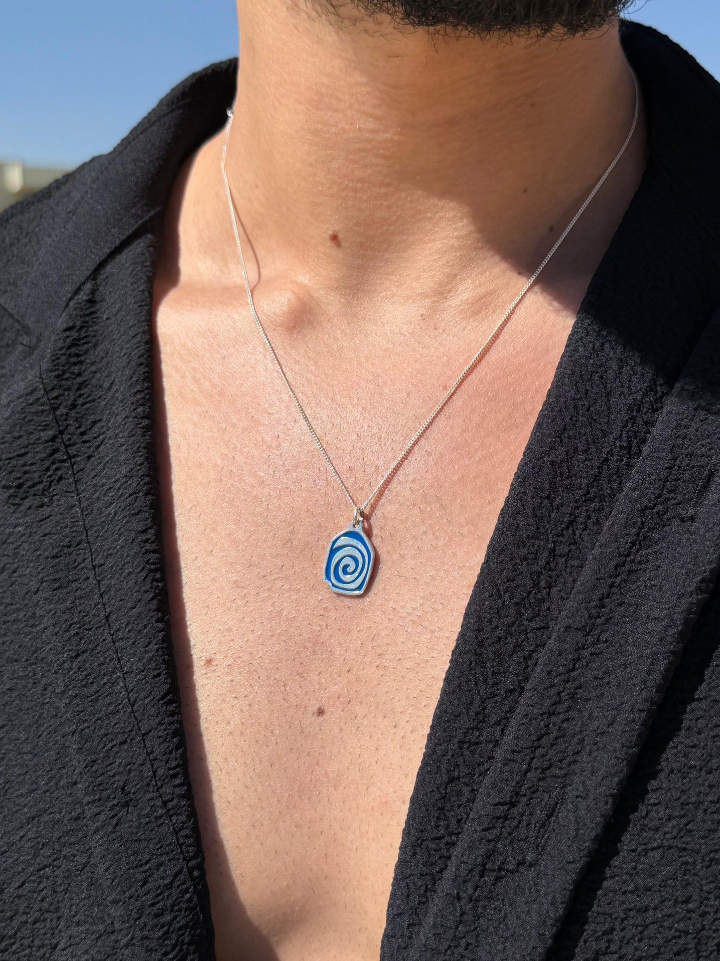 Blue Spiral Cord Necklace in Sterling Silver 925s