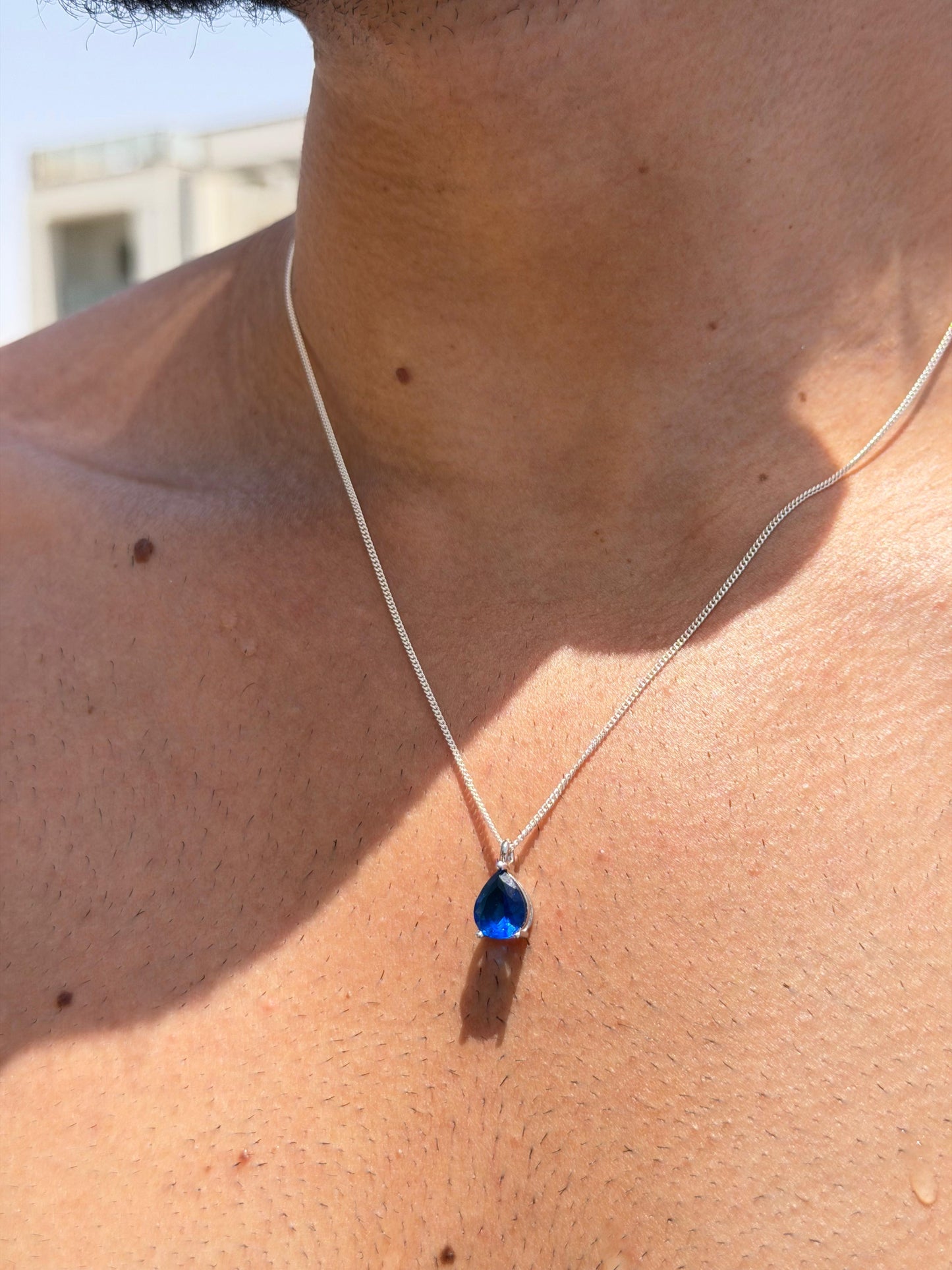 Blue pear Cut Necklace in Sterling Silver 925s
