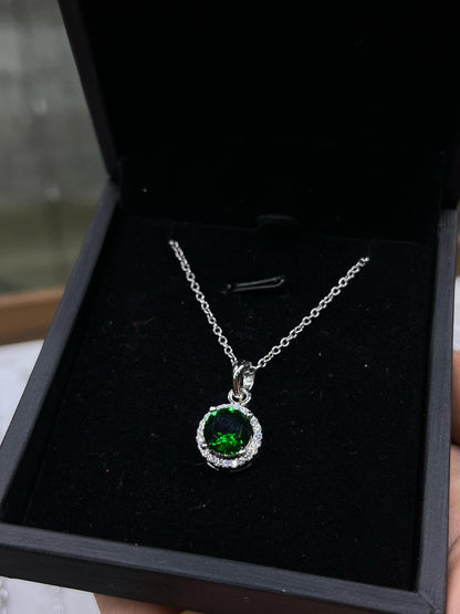 Emerald Round zirconia Necklace -sterling Silver-925s