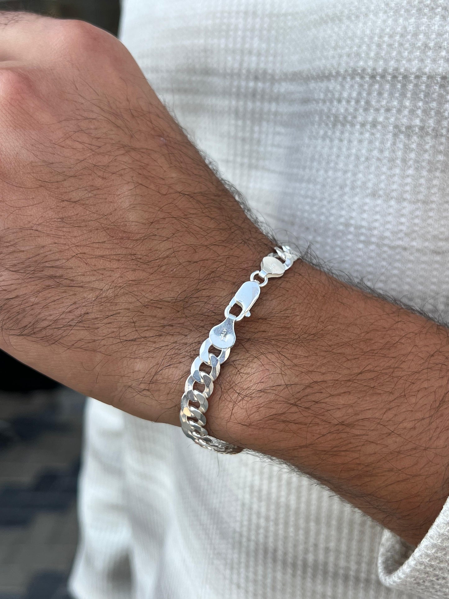 Cut Grommet bracelet-for Men's Sterling Silver 925s (18cm-8mm)