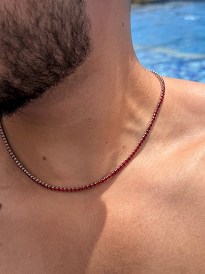 4mm Red Tennis Necklace in Italian sterling silver-s925(45cm)
