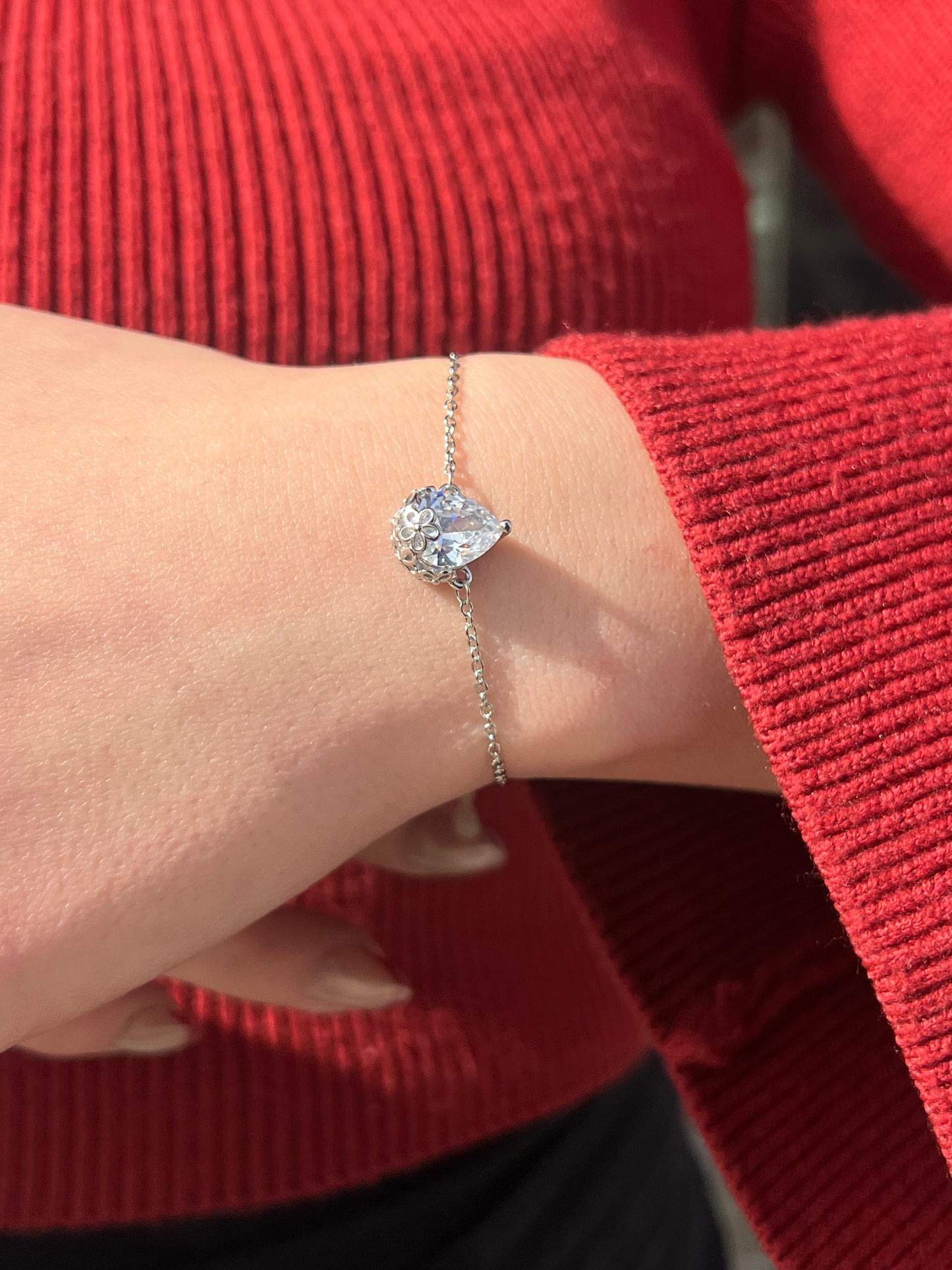 Zirconia Teardrop Bracelet -in Sterling Silver -925