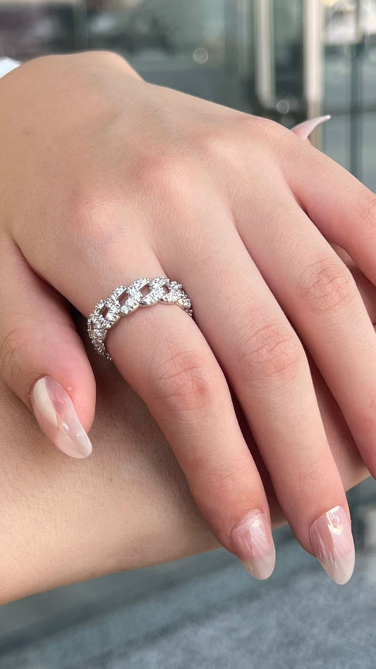 Iced Out Cuban Link Ring In Italian Sterling Silver s925