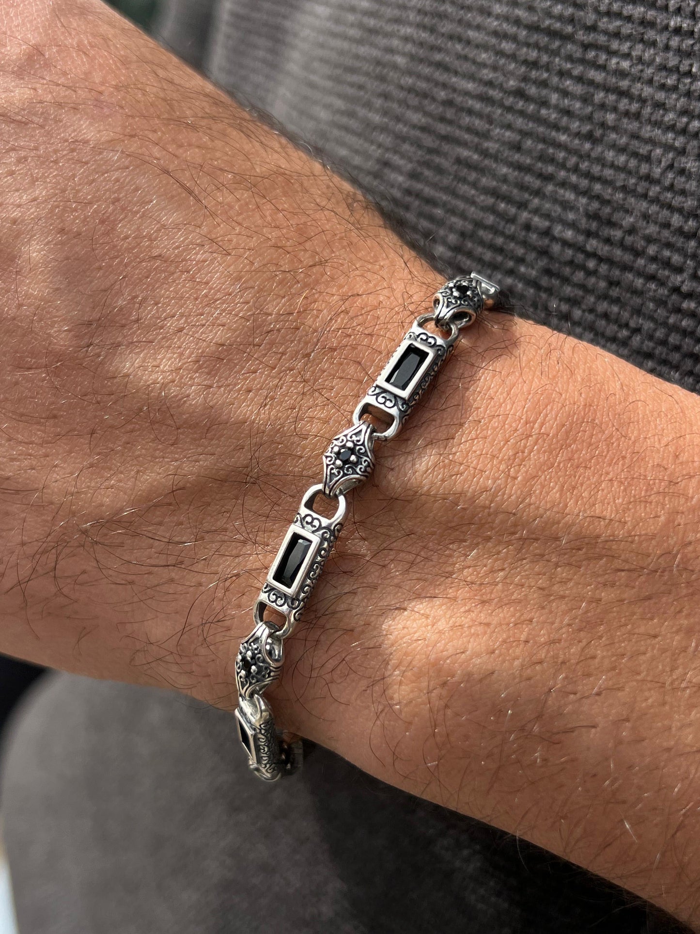 Black Guardian bracelet for men-Pure925s (19cm-6mm)