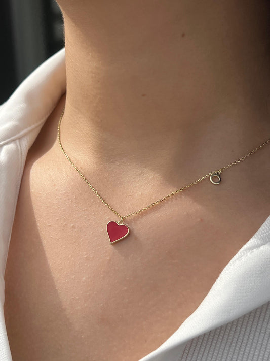 Fine Gold plated Red Heart Necklace-in Sterling Silver -925