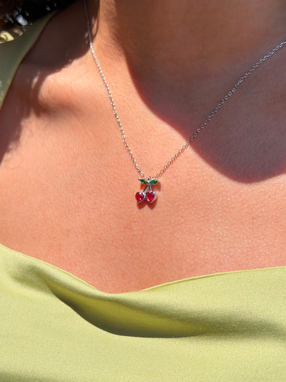 Cherries Zirconia Necklace in Sterling Silver 925s