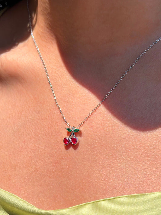 Cherries Zirconia Necklace in Sterling Silver 925s