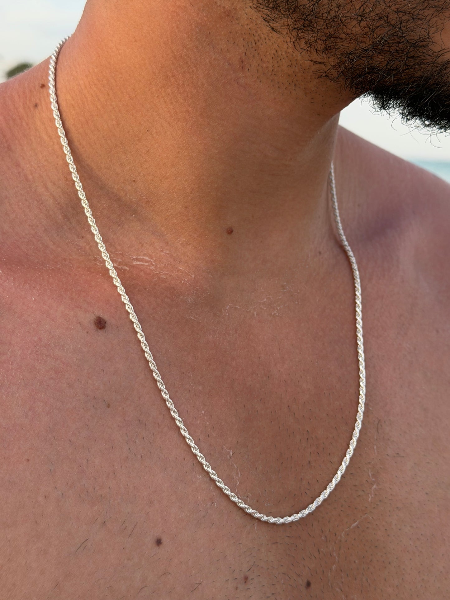 White Rope Necklace for Men's Sterling Silver 925s(60cm-3mm)