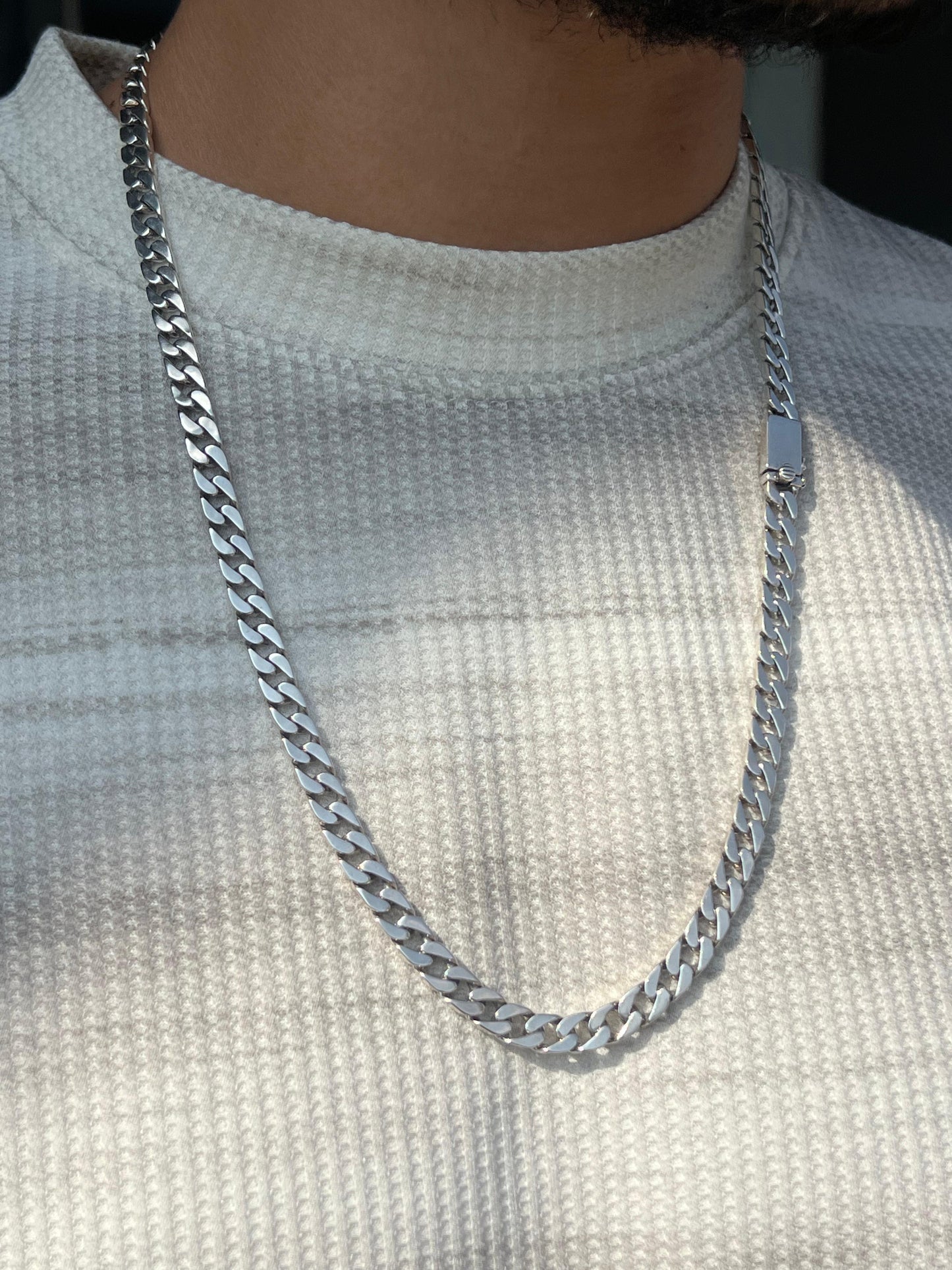 Sleek Bold Grommet Necklace Sterling Silver 925s-7mm,64cm