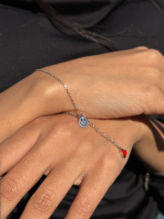 Smile- Red Heart Charms Bracelet -in Sterling Silver -925