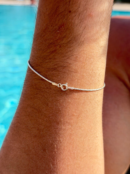 Sleek Slim Bone Bracelet for Men's Sterling Silver 925s-(2mm-20cm)
