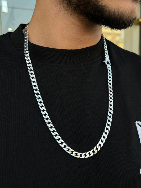 Sleek Heavy Grommet Necklace For Men Sterling Silver 925s-7mm,63cm