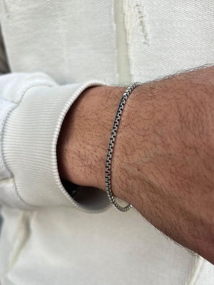 Box Bracelet for Men's Sterling Silver 925s 20CM-2mm