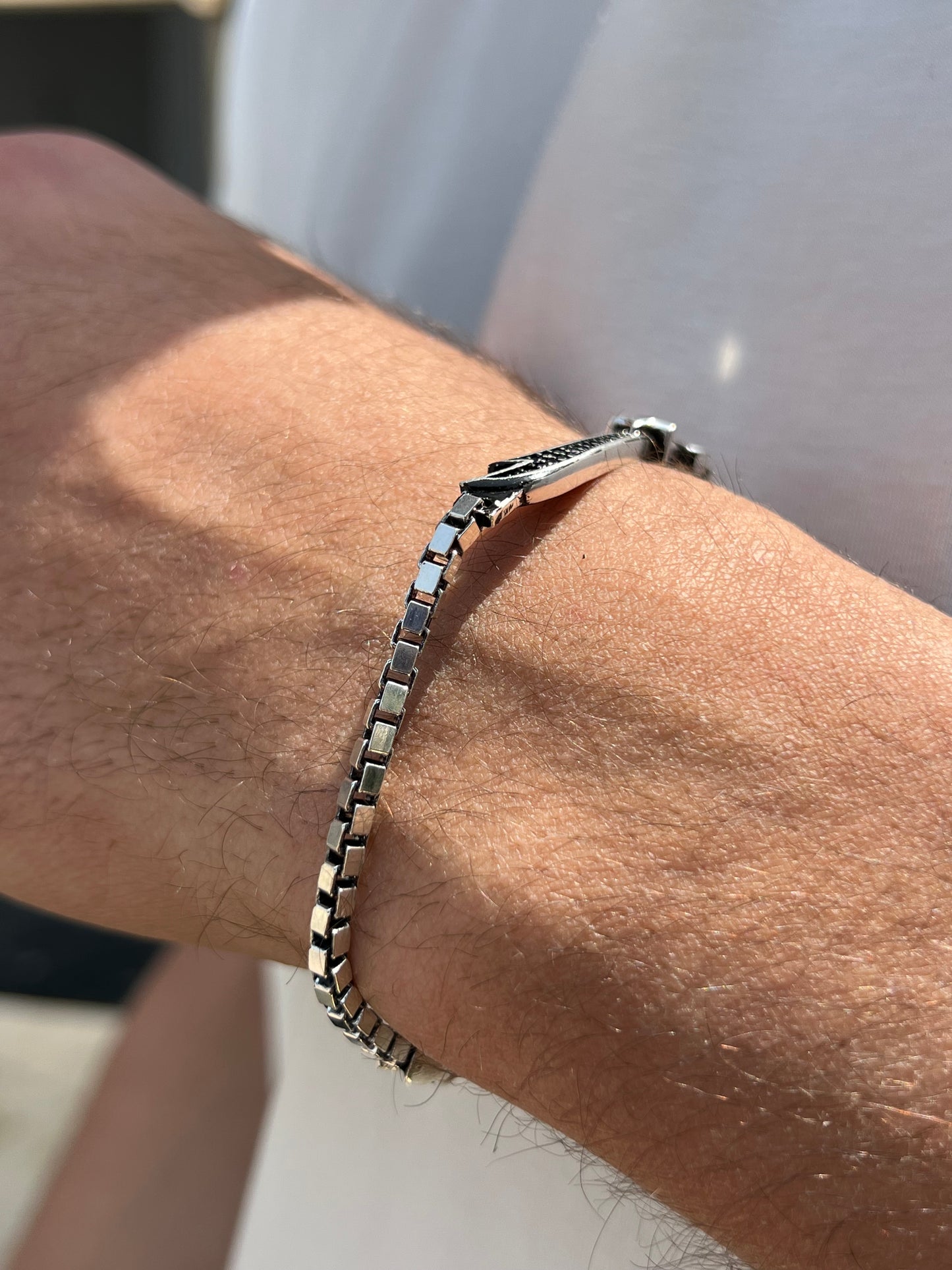 Black Zirconia Sword Bracelet for Men's Sterling Silver 925s-18cm