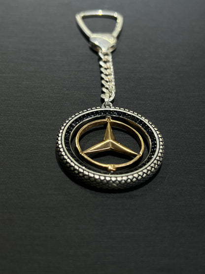 Mercedes Key Chain Rotating -Sterling Silver 925s