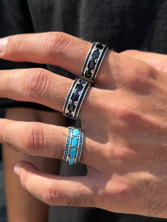 Half stone band -for Men's Sterling Silver 925s