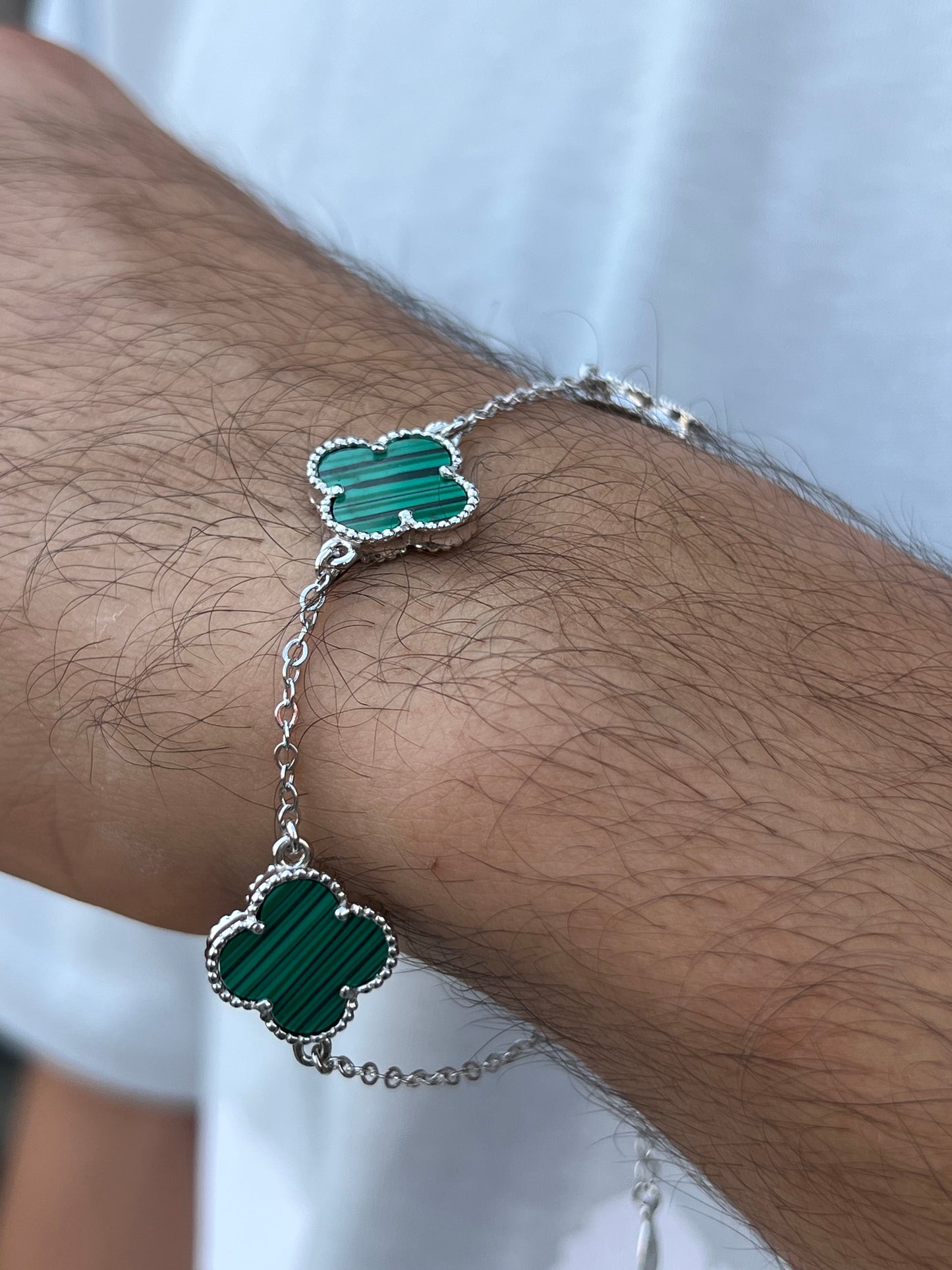 Large 3 Green Van cleef Bracelet for Men's Sterling Silver 925s