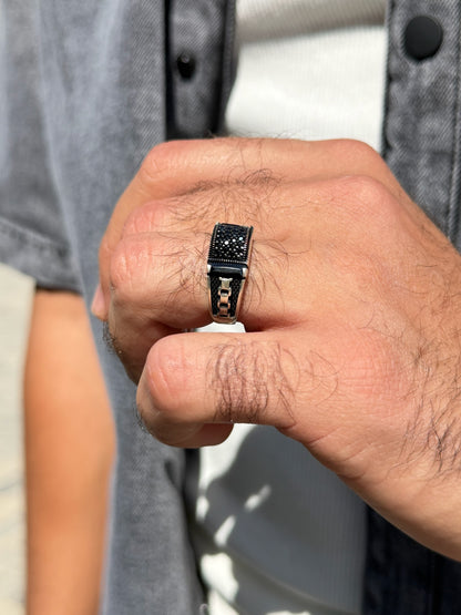 Carbon Forge Ring in Sterling Silver 925s