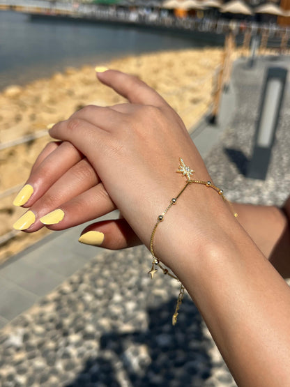 Dangling Northstar Gold plated Bracelet -in Sterling Silver -925