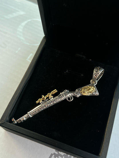 Sniper Pendant with Gold Accents-Men’s 925 Sterling Silver