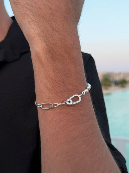 Link beaded Chain Bracelet in Sterling Silver925s -20cm