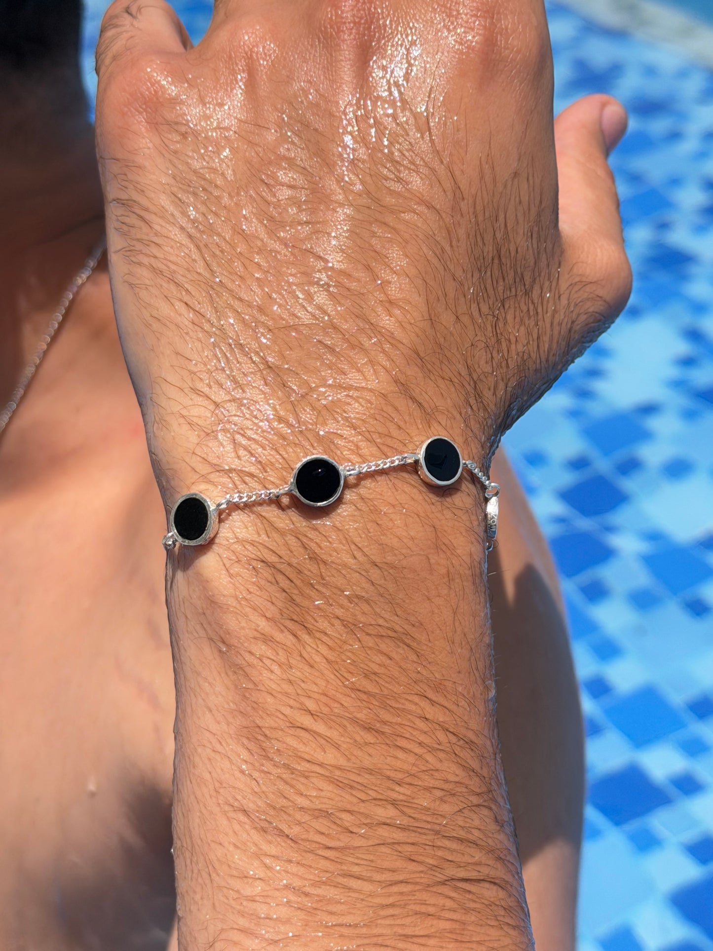 Five Black Onyx Bracelet Sterling Silver 925s