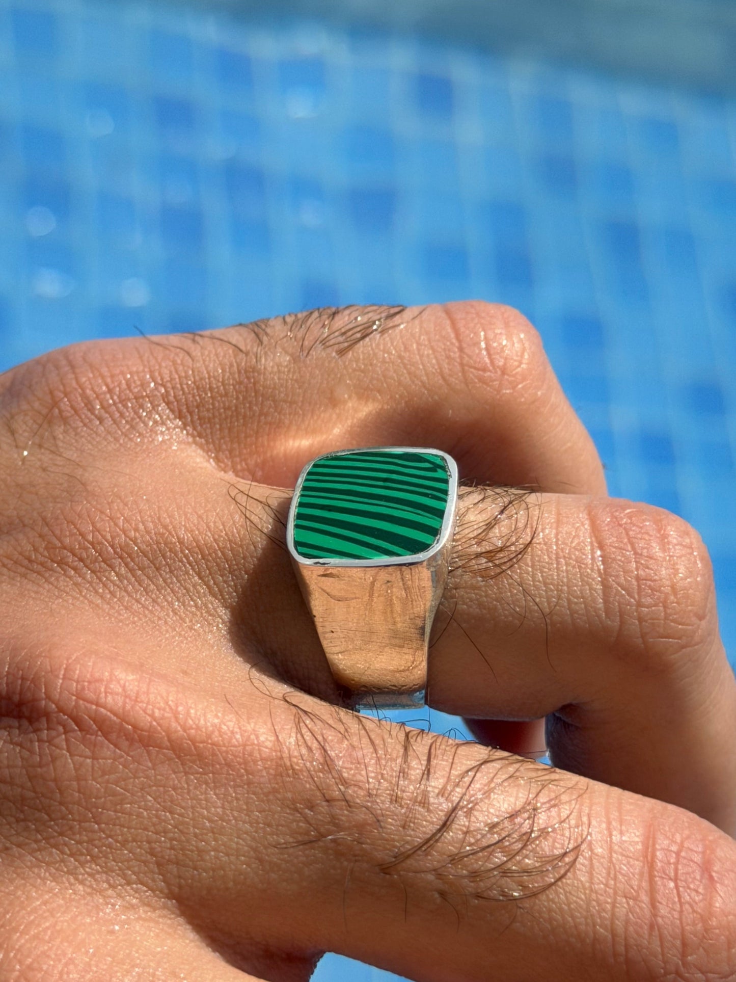 Malachite Signet Ring in Sterling Silver 925s