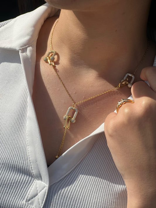 Sparkling Gold Plated Tiffany Set In Italian Sterling Silver 925/ 4 pieces