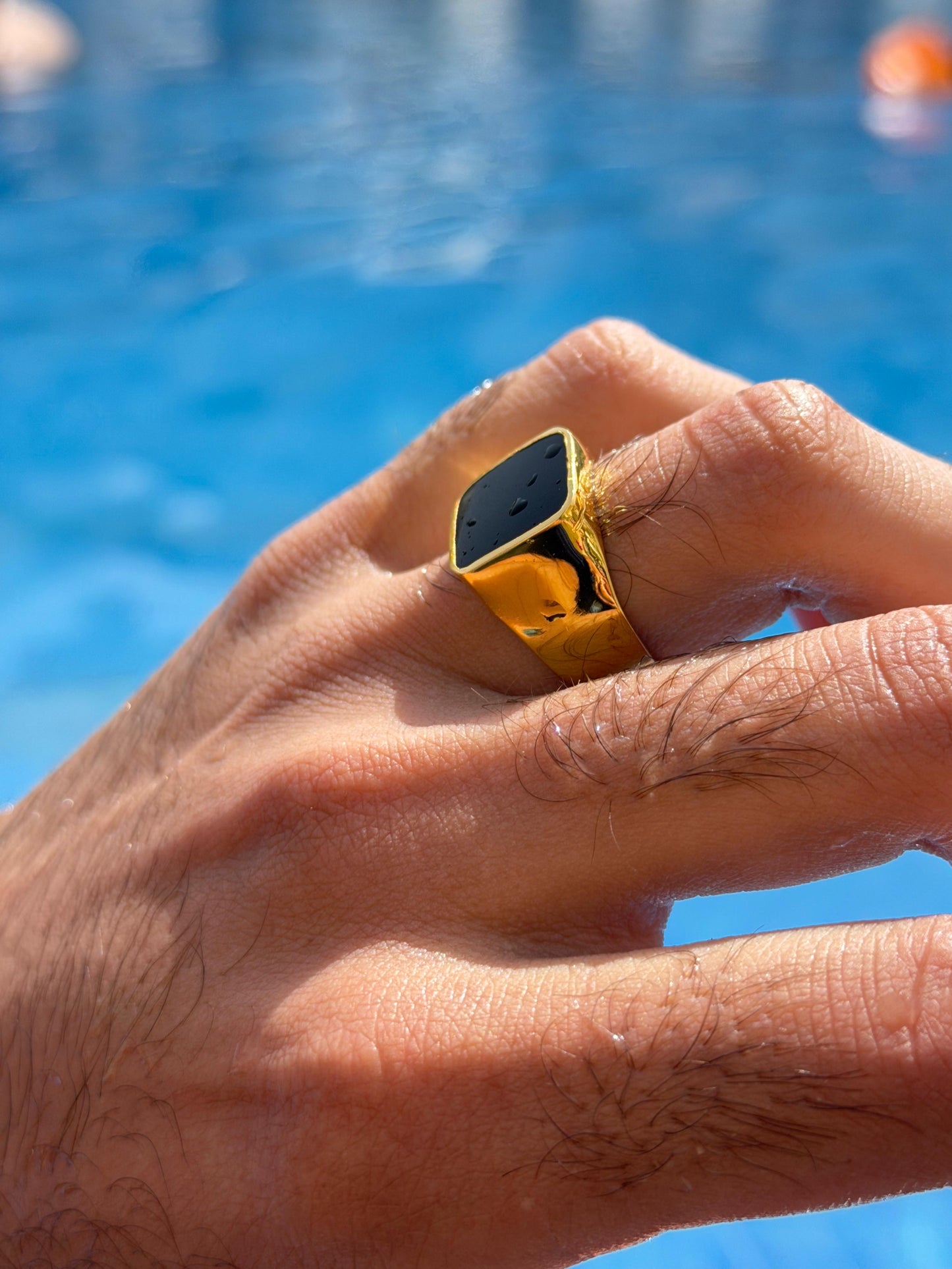 Onyx Signet Ring in Sterling Silver 925s -Gold Plated