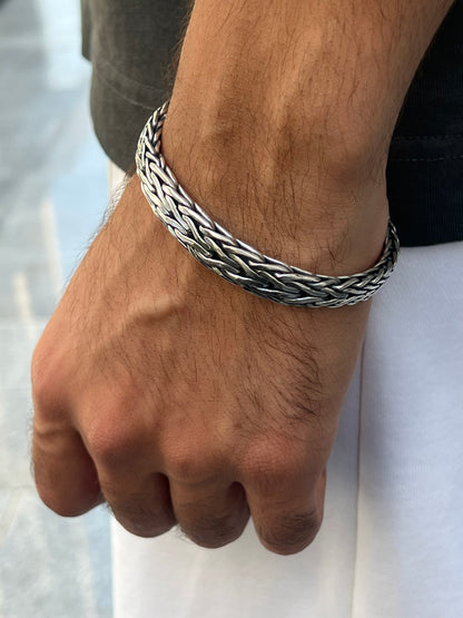 Lion lock thick bradided Bracelet for Men's Sterling Silver 925s-20cm