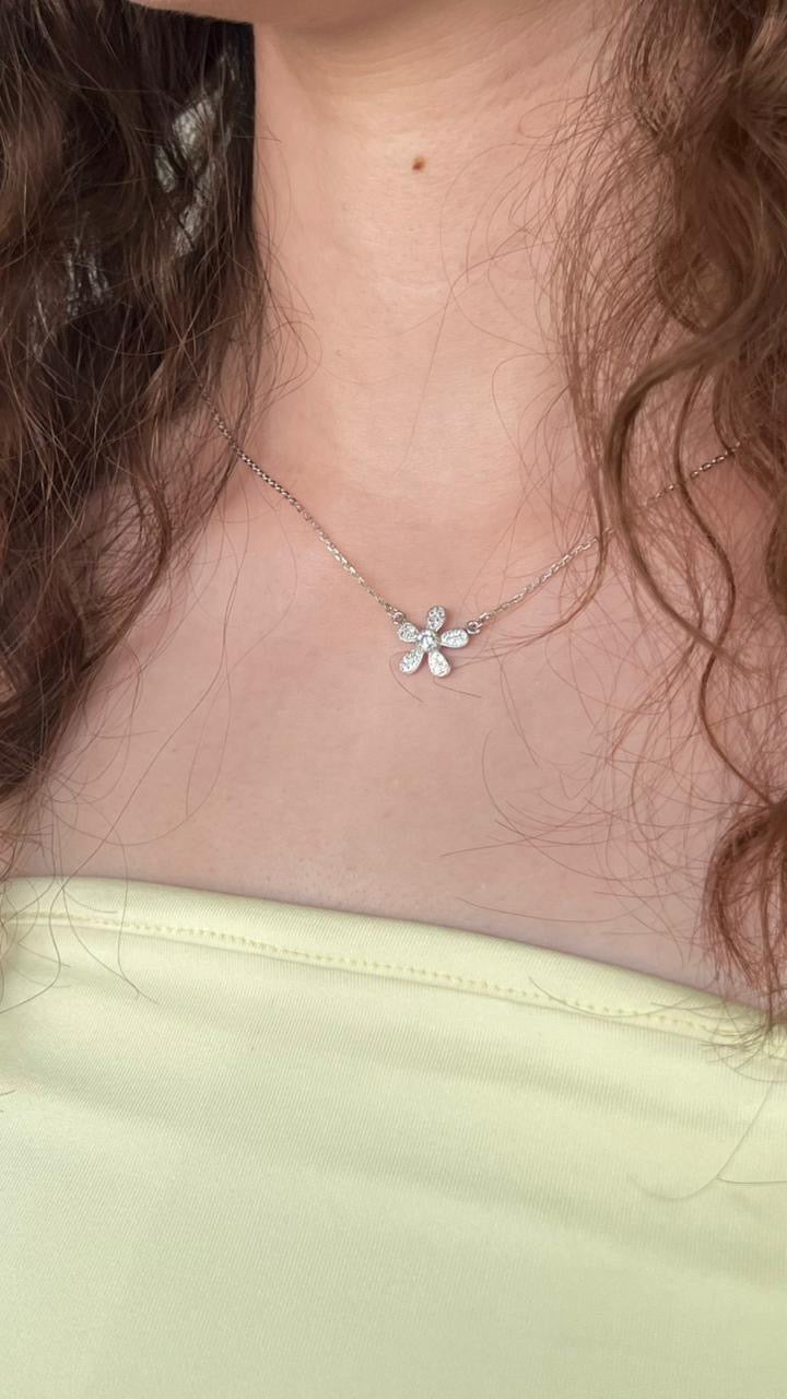 Zirconia Flower Necklace -Italian Sterling Silver S925