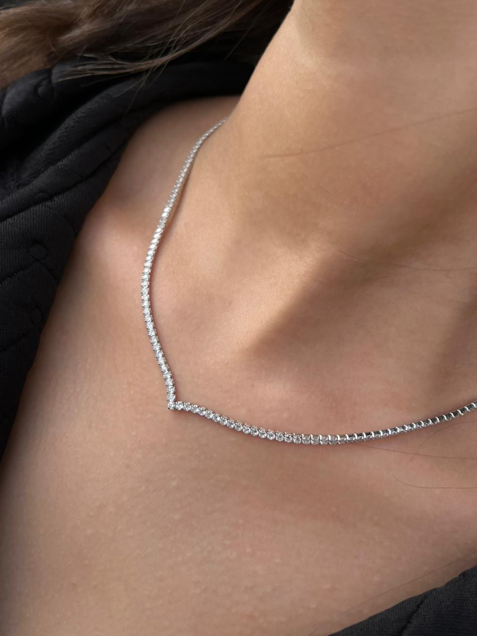 Elegant Clear Tennis Necklace - Italian sterling Silver-925s