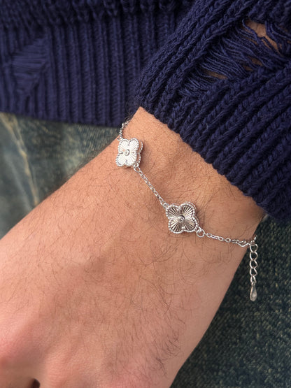 Diamond cut Men’s 5 V.Clover Bracelet in Italian Silver S925