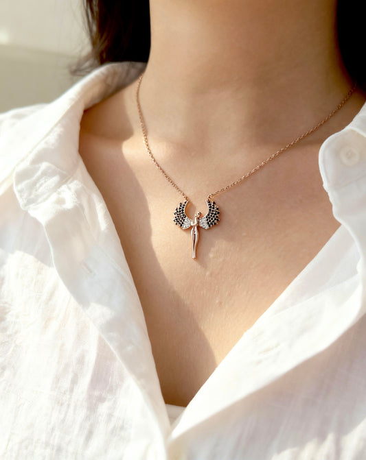 Rose Gold Plated- Royal Guardian Angel Necklace- Italian sterling Silver-925s