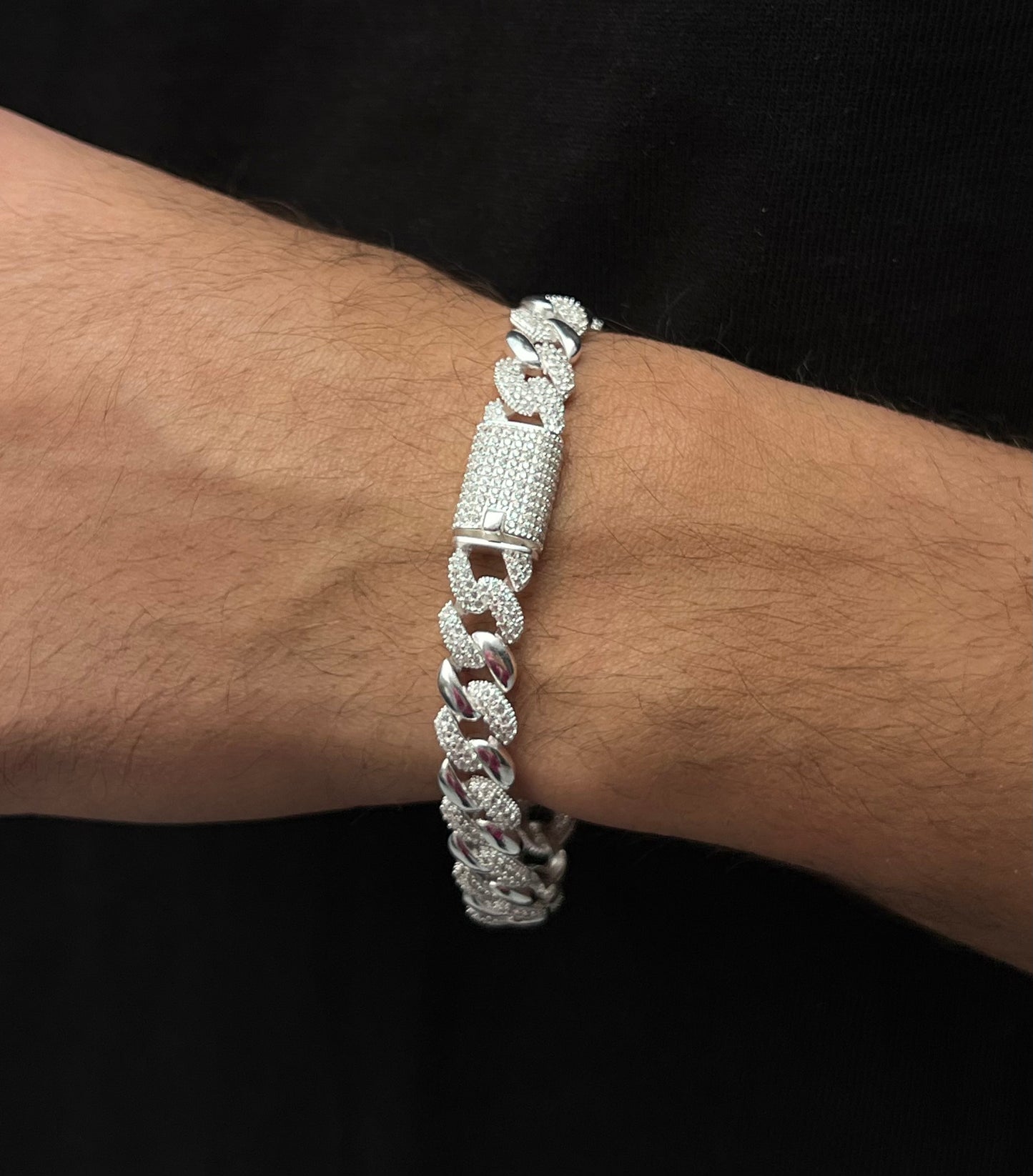 Large Iced Gangster Chain Bracelet S925 Sterling Silver for men