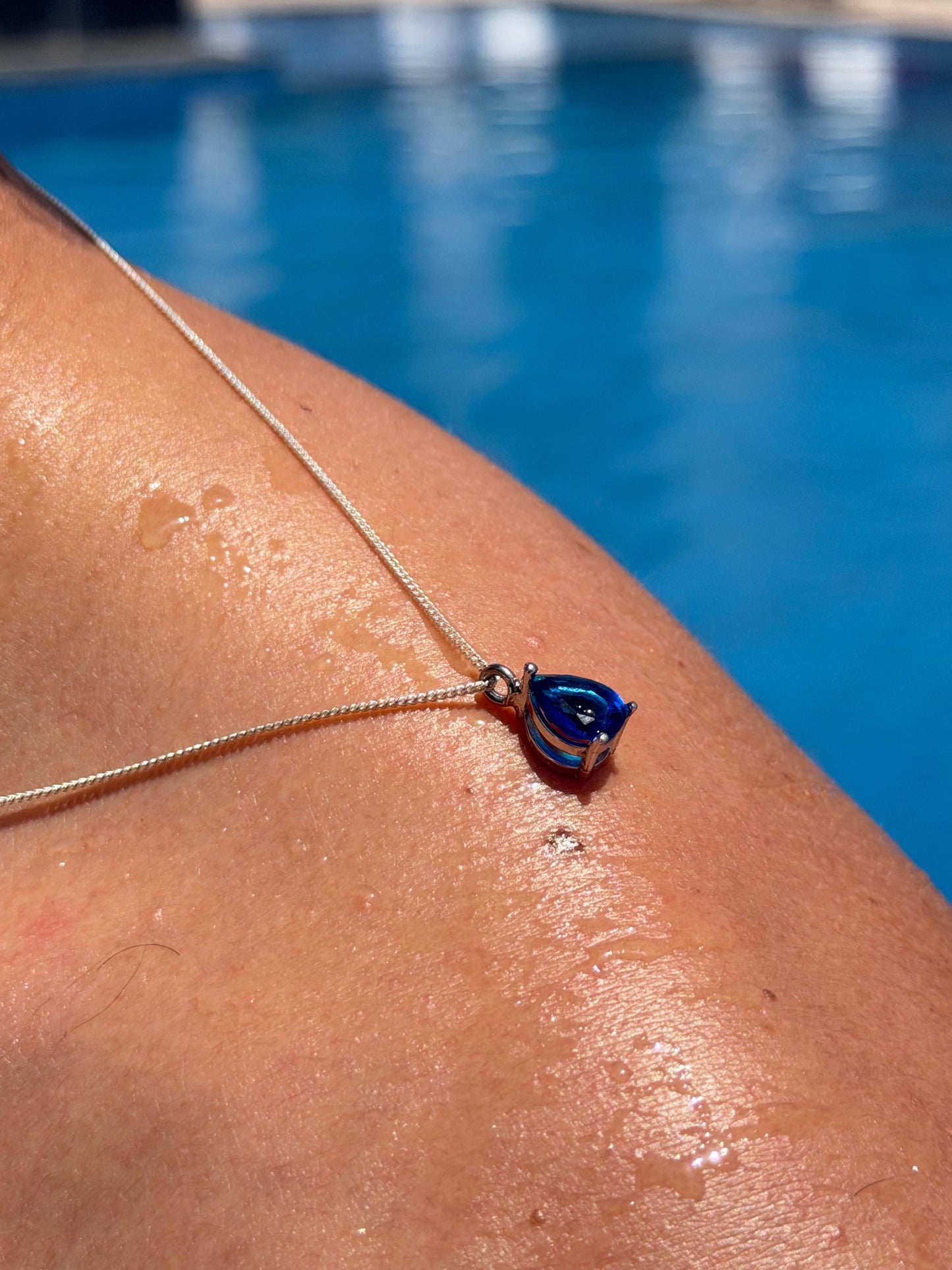 Blue pear Cut Necklace in Sterling Silver 925s