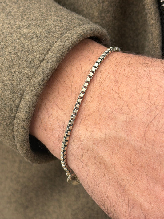 Cubic Box Bracelet for Men's Sterling Silver 925s-20cm-2.5mm