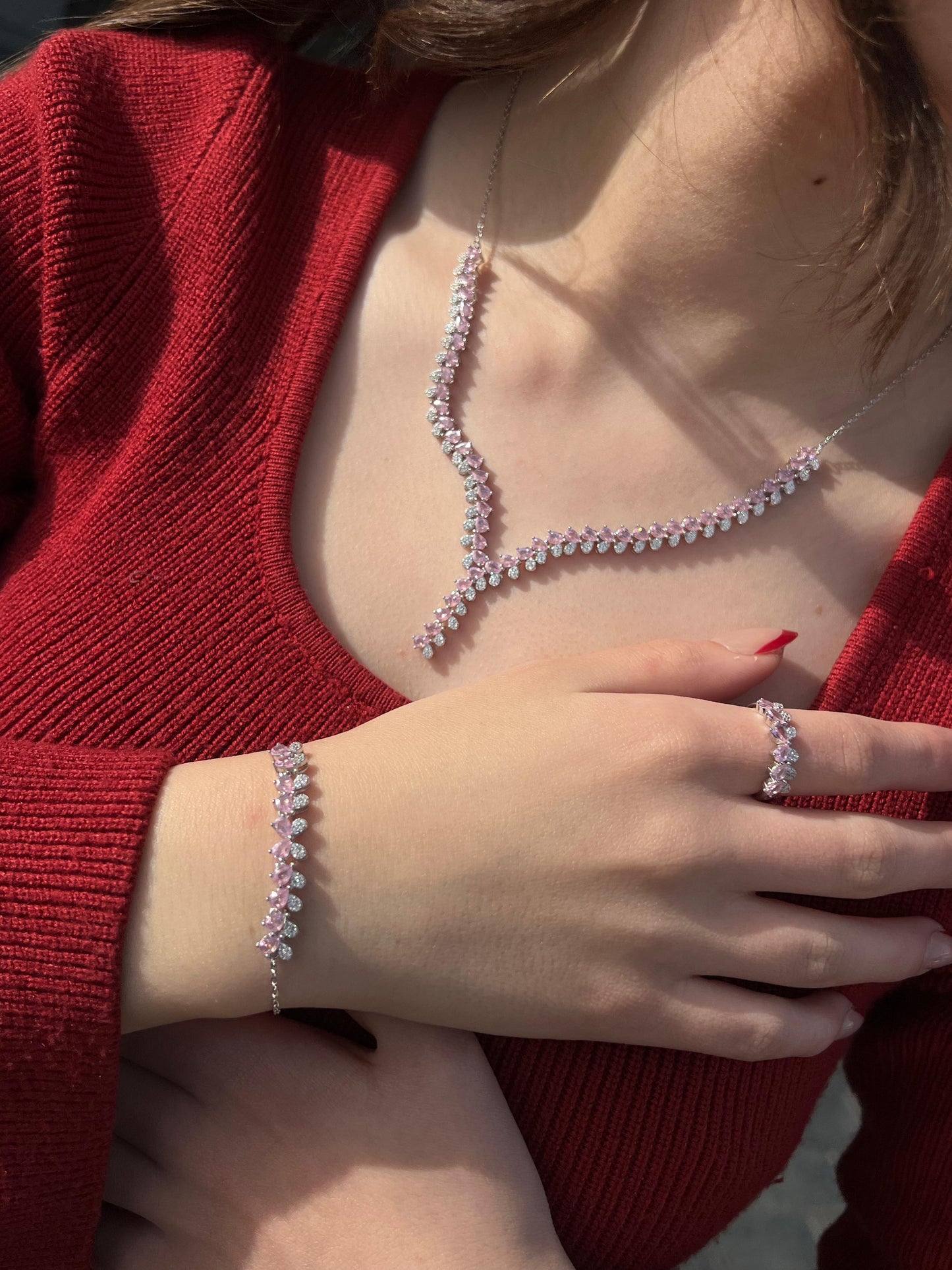 Pink Full Set (4-pieces) In Italian Sterling Silver 925