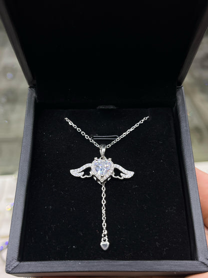 Large Winged heart Necklace -sterling Silver-925s