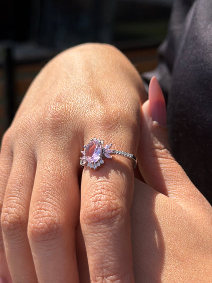 Floral cluster Ring -pink Zirconia in Sterling Silver -925