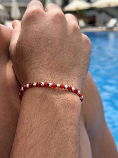 Agate Stone + Silver Beads Adjustable Macramé Bracelet