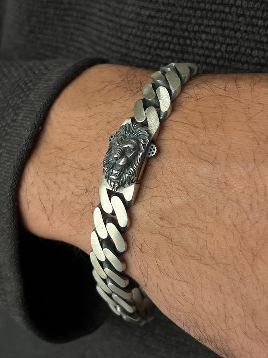 Lion Bracelet for Men's Sterling Silver 925s-(22cm-12mm)