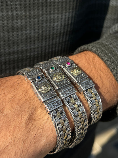 Emerald eyes King lion head bracelet for men 925s