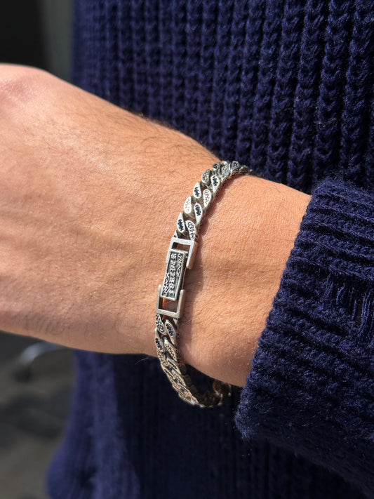 Engraved Ocean Grommet Bracelet Sterling Silver 925s-(20cm-7mm)