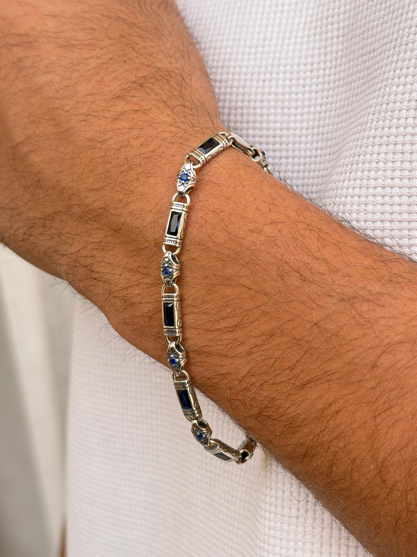 Navy Link Bracelet for men-Pure925s 21cm-5mm