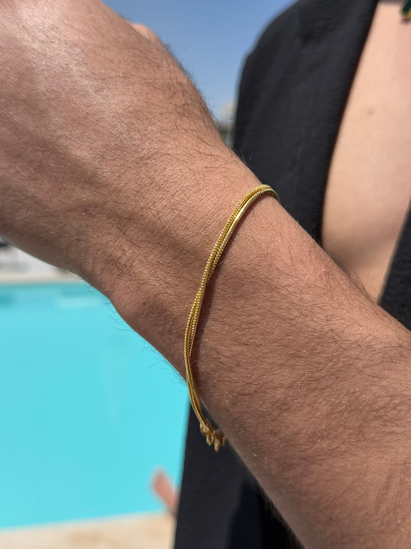 Double Rattail Bracelet Sterling Silver 925s- Gold Plated- 21cm